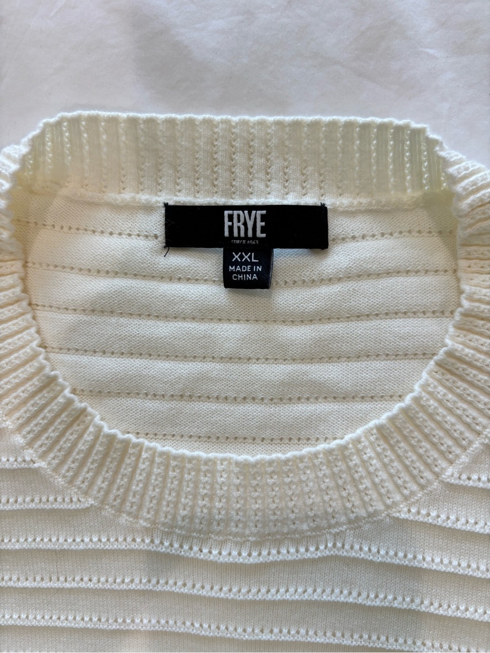 FRYE Sz XXL Cream Ivory Sweater Cotton Fine Gauge Textured Ribbed Short Sleeves - Picture 6 of 10